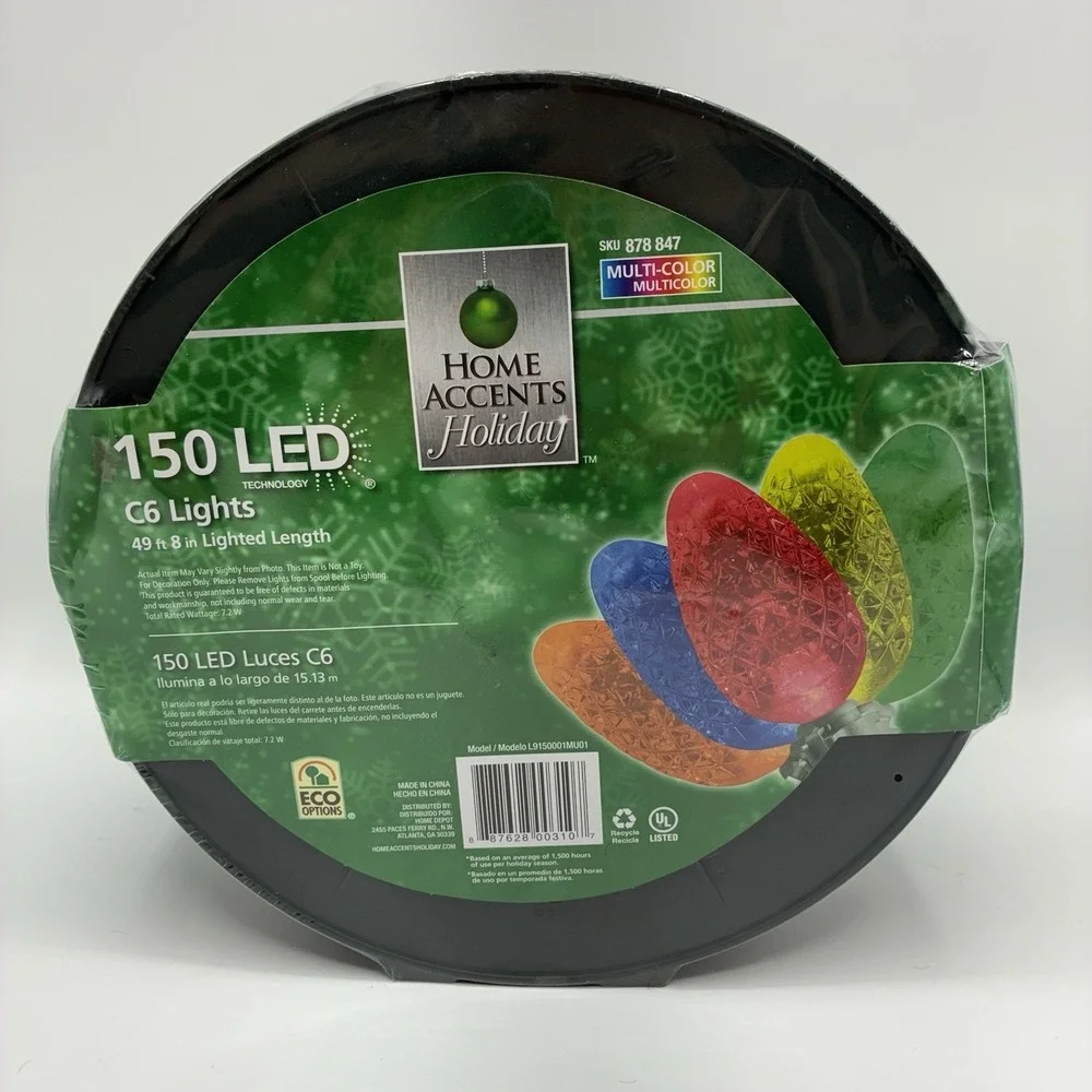 Home‎ Accents LED Lights 150 C6 Multi-Color Green Wire In A Roll 49.8 Ft Holiday